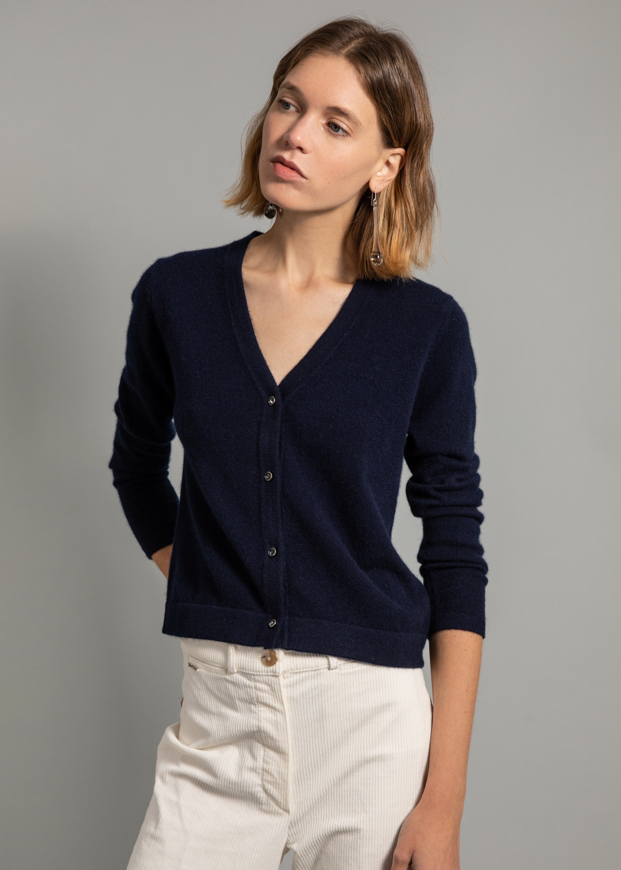 gilet cachemire bleu marine femme