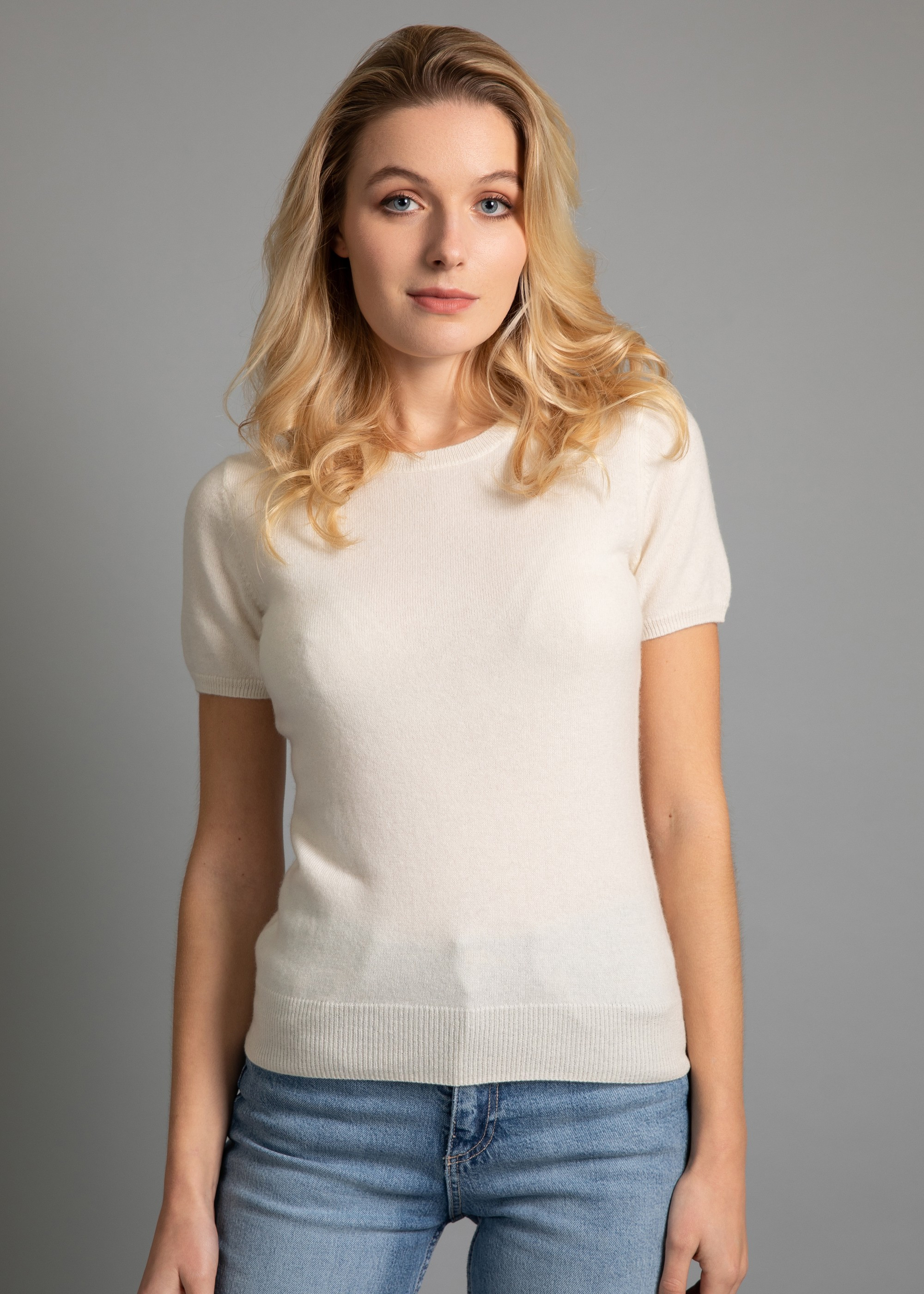 Pull cachemire femme col rond court Blanc, Pull ILDA